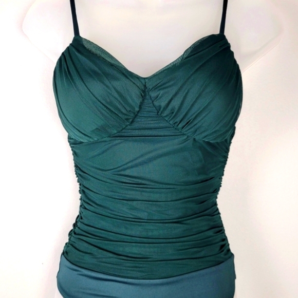 NWT Express Size XS Green Ruched Mesh Bodysuit - Picture 3 of 6